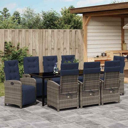 vidaXL Garden Dining Set with Cushion 9 pcs Grey Poly Rattan