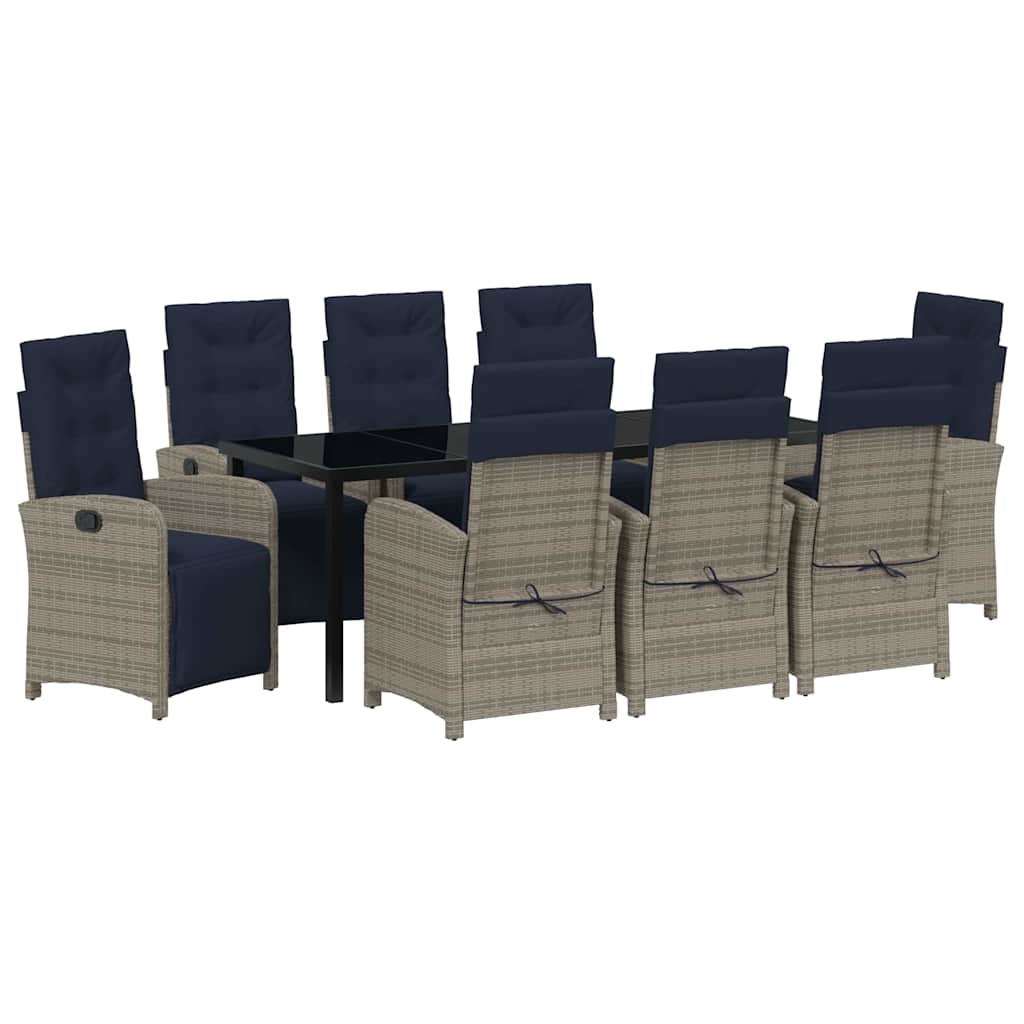 vidaXL Garden Dining Set with Cushion 9 pcs Grey Poly Rattan