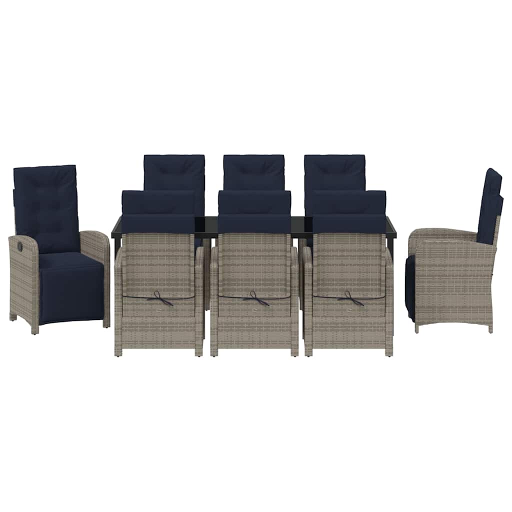 vidaXL Garden Dining Set with Cushion 9 pcs Grey Poly Rattan