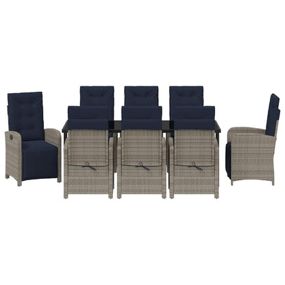 vidaXL Garden Dining Set with Cushion 9 pcs Grey Poly Rattan