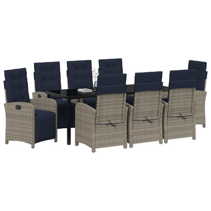 vidaXL Garden Dining Set with Cushion 9 pcs Grey Poly Rattan