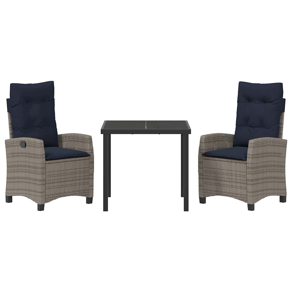 vidaXL Garden Dining Set with Cushion 3 pcs Grey Poly Rattan