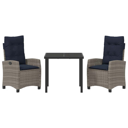 vidaXL Garden Dining Set with Cushion 3 pcs Grey Poly Rattan