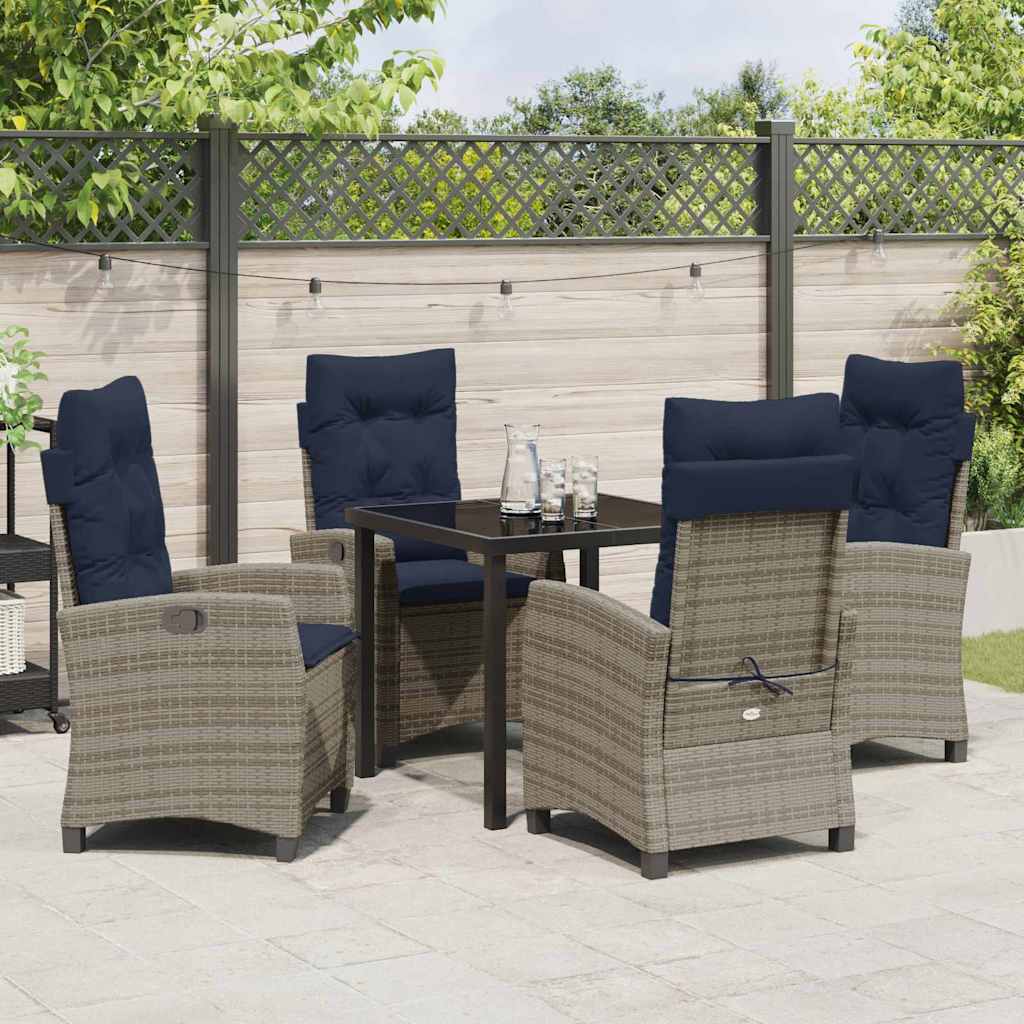 vidaXL Garden Dining Set with Cushion 5 pcs Grey Poly Rattan