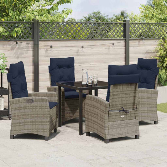 vidaXL Garden Dining Set with Cushion 5 pcs Grey Poly Rattan
