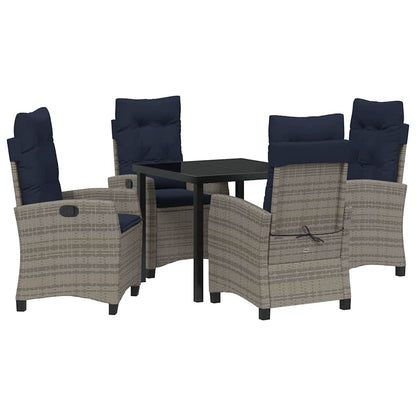 vidaXL Garden Dining Set with Cushion 5 pcs Grey Poly Rattan
