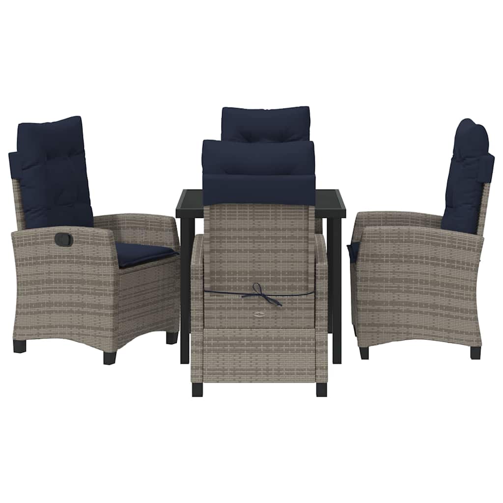 vidaXL Garden Dining Set with Cushion 5 pcs Grey Poly Rattan