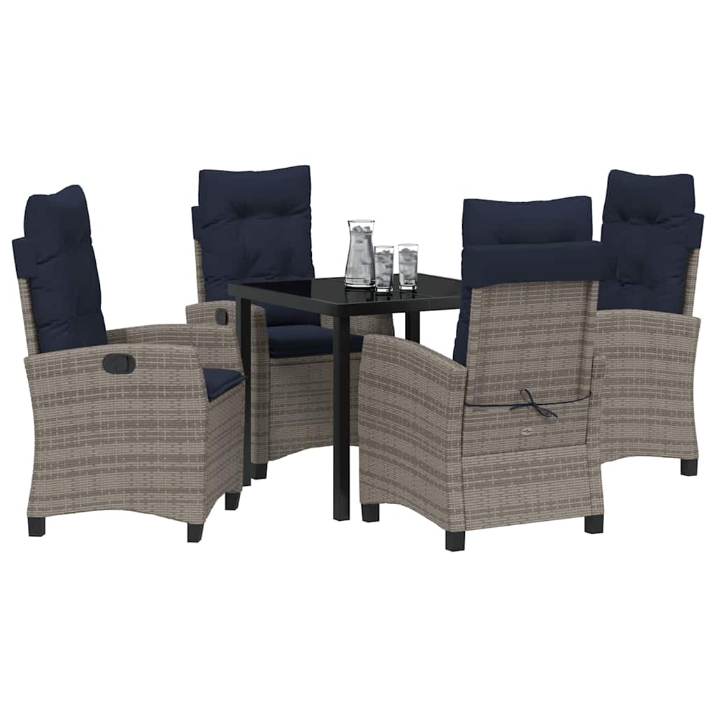 vidaXL Garden Dining Set with Cushion 5 pcs Grey Poly Rattan