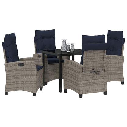 vidaXL Garden Dining Set with Cushion 5 pcs Grey Poly Rattan