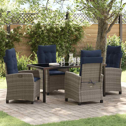 vidaXL Garden Dining Set with Cushion 5 pcs Grey Poly Rattan