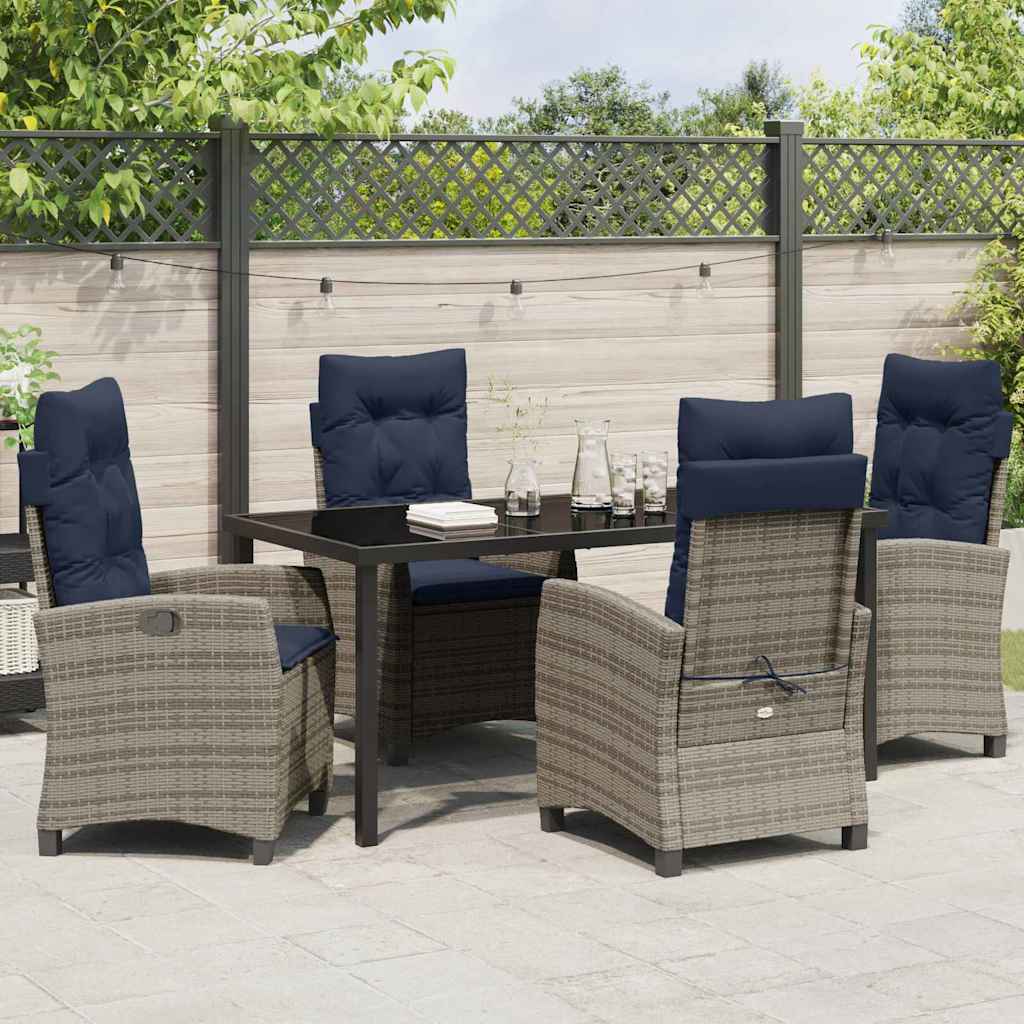 vidaXL Garden Dining Set with Cushion 5 pcs Grey Poly Rattan