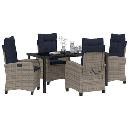 vidaXL Garden Dining Set with Cushion 5 pcs Grey Poly Rattan