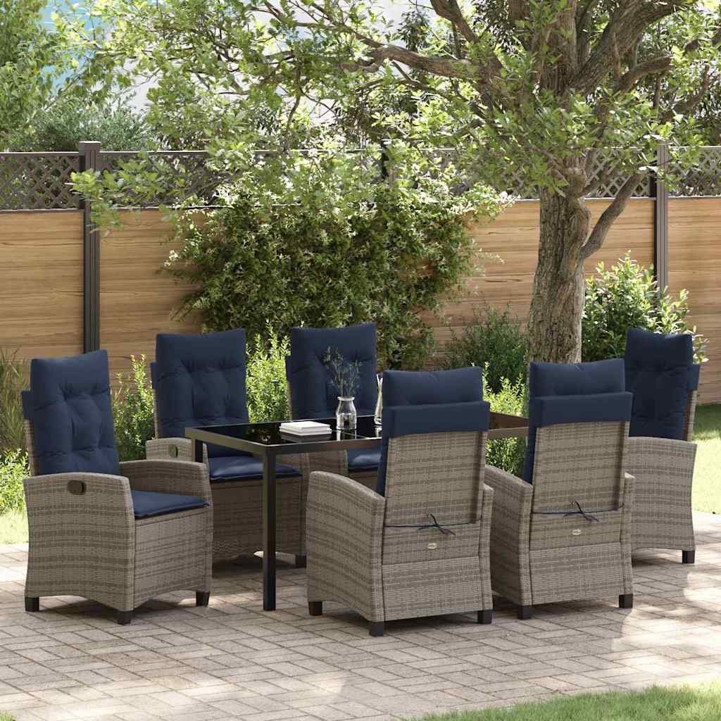 vidaXL Garden Dining Set with Cushion 7 pcs Grey Poly Rattan