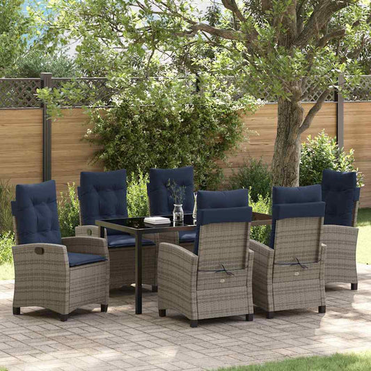 vidaXL Garden Dining Set with Cushion 7 pcs Grey Poly Rattan