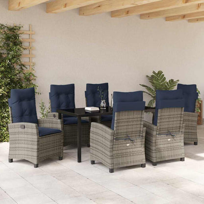 vidaXL Garden Dining Set with Cushion 7 pcs Grey Poly Rattan