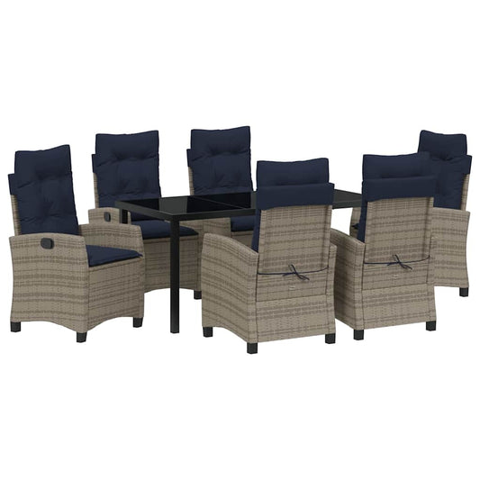 vidaXL Garden Dining Set with Cushion 7 pcs Grey Poly Rattan