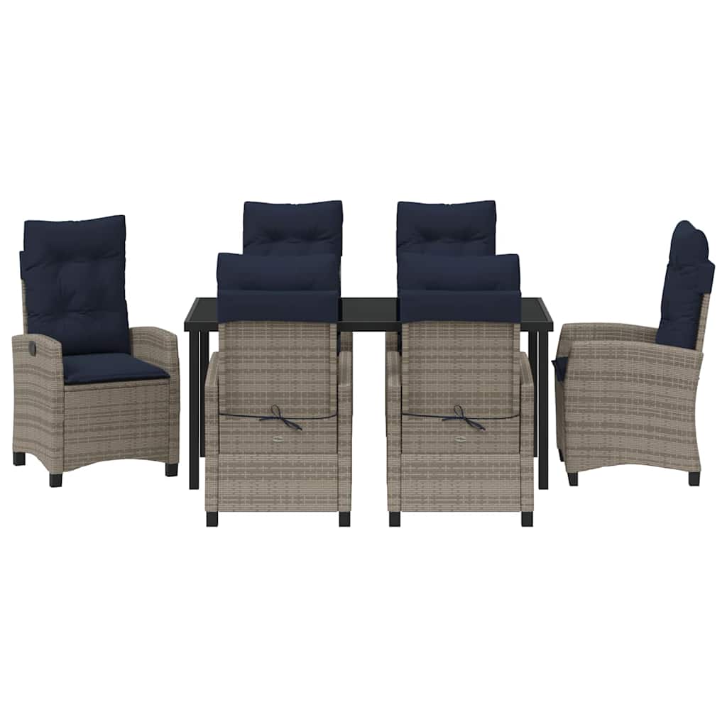 vidaXL Garden Dining Set with Cushion 7 pcs Grey Poly Rattan