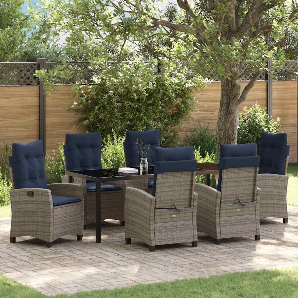 vidaXL Garden Dining Set with Cushion 7 pcs Grey Poly Rattan