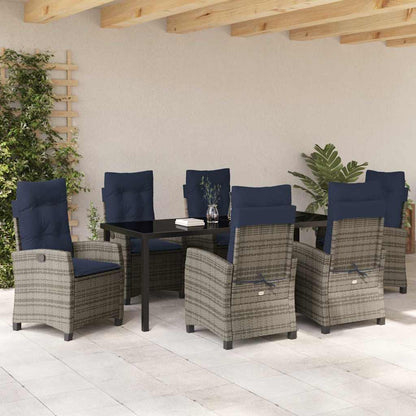 vidaXL Garden Dining Set with Cushion 7 pcs Grey Poly Rattan