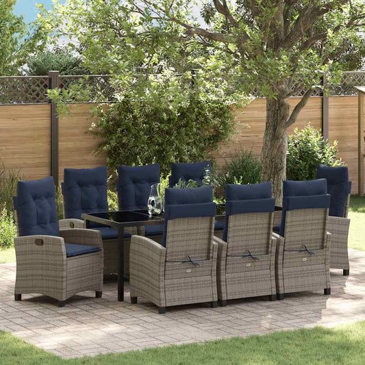 vidaXL Garden Dining Set with Cushion 9 pcs Grey Poly Rattan