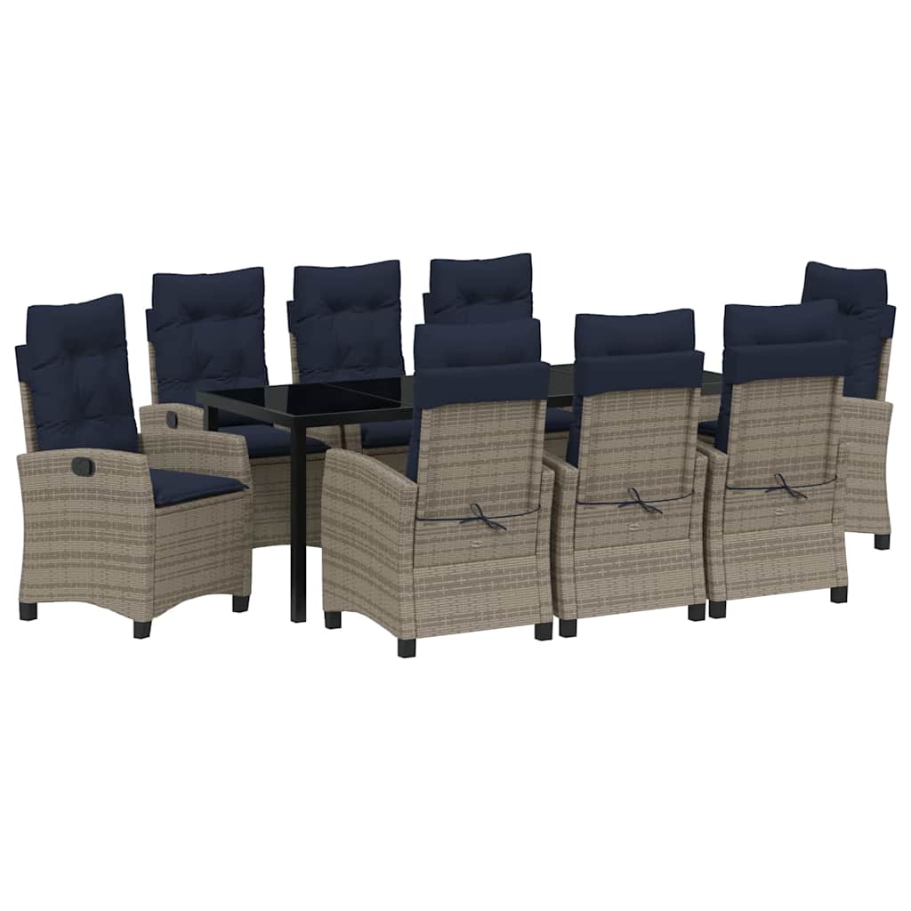 vidaXL Garden Dining Set with Cushion 9 pcs Grey Poly Rattan