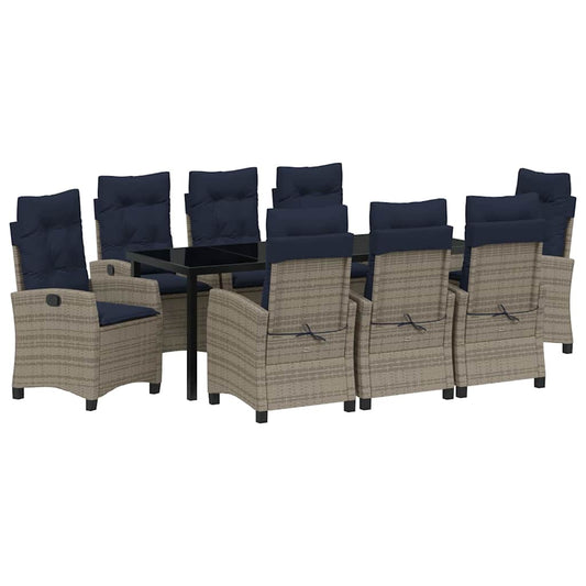 vidaXL Garden Dining Set with Cushion 9 pcs Grey Poly Rattan