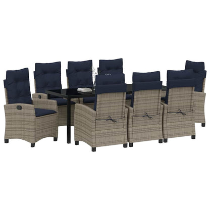 vidaXL Garden Dining Set with Cushion 9 pcs Grey Poly Rattan