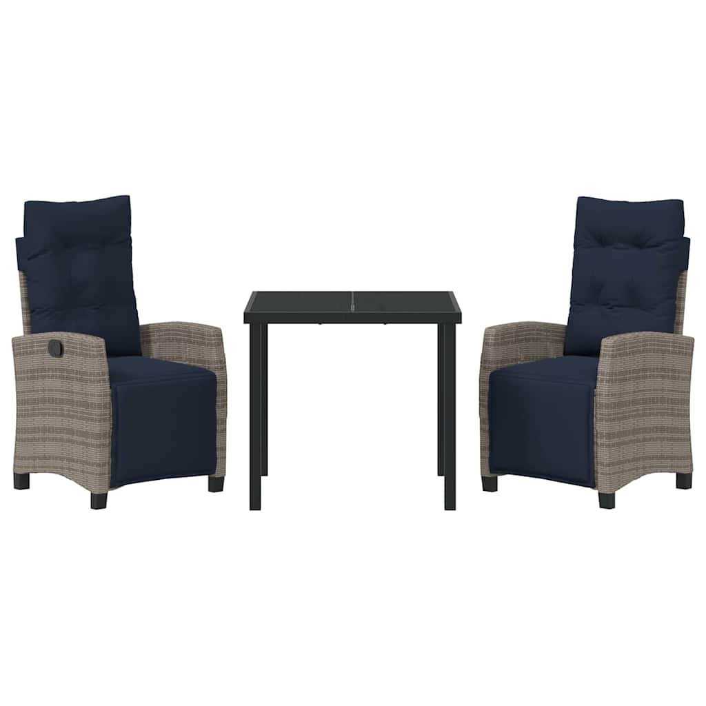 vidaXL Garden Dining Set with Cushion 3 pcs Grey Poly Rattan