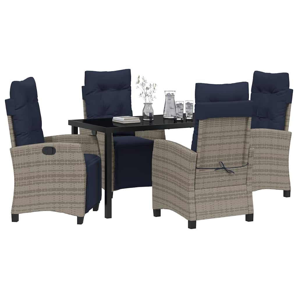 vidaXL Garden Dining Set with Cushion 5 pcs Grey Poly Rattan