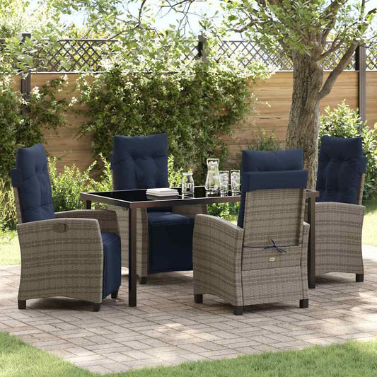 vidaXL Garden Dining Set with Cushion 5 pcs Grey Poly Rattan