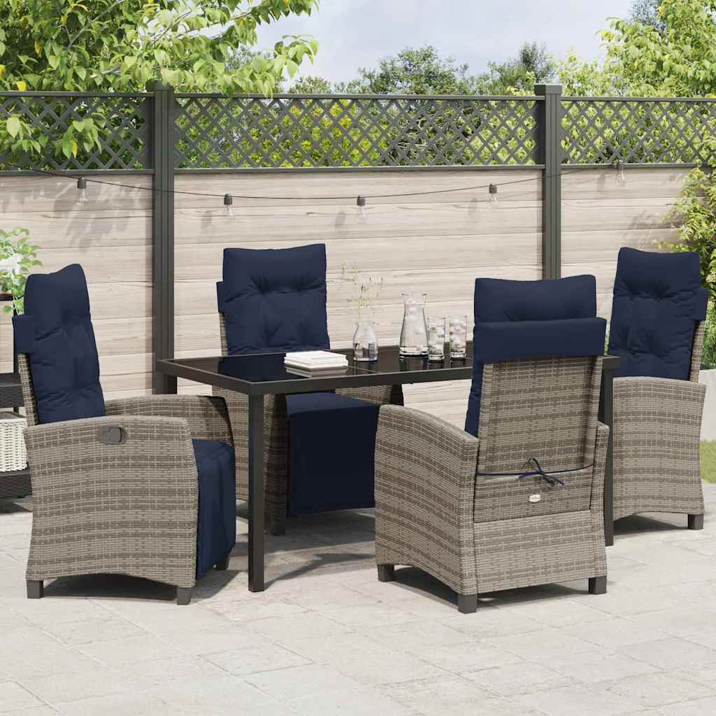 vidaXL Garden Dining Set with Cushion 5 pcs Grey Poly Rattan