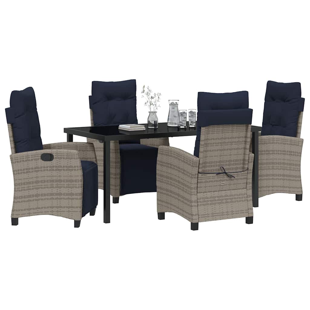 vidaXL Garden Dining Set with Cushion 5 pcs Grey Poly Rattan