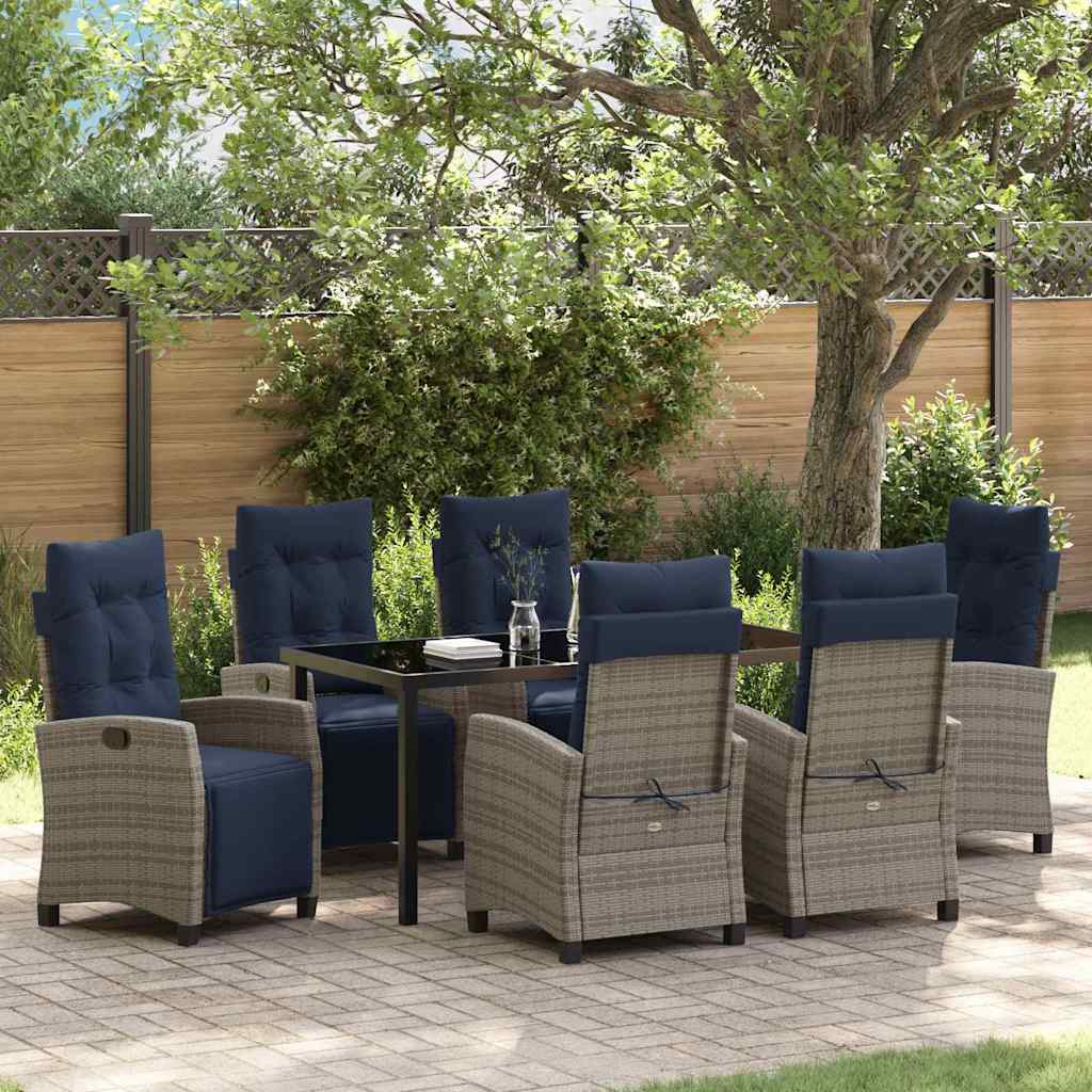 vidaXL Garden Dining Set with Cushion 7 pcs Grey Poly Rattan