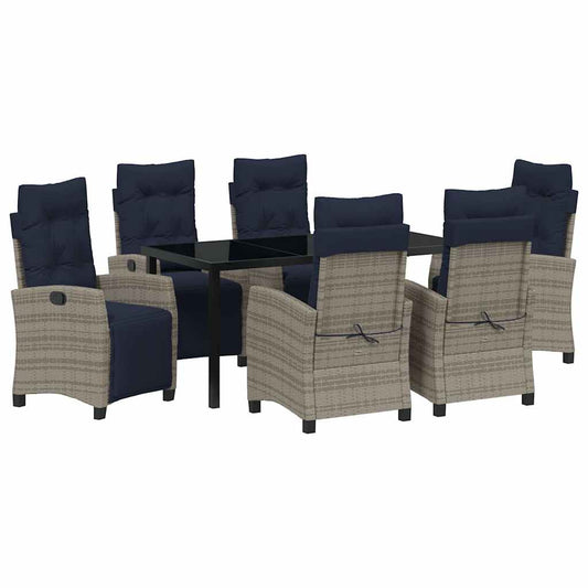 vidaXL Garden Dining Set with Cushion 7 pcs Grey Poly Rattan