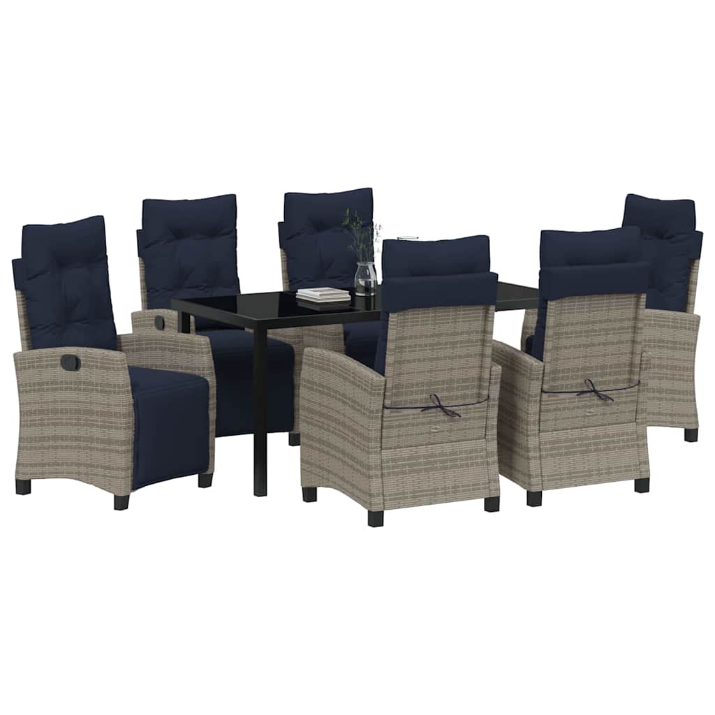 vidaXL Garden Dining Set with Cushion 7 pcs Grey Poly Rattan