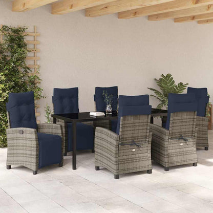 vidaXL Garden Dining Set with Cushion 7 pcs Grey Poly Rattan
