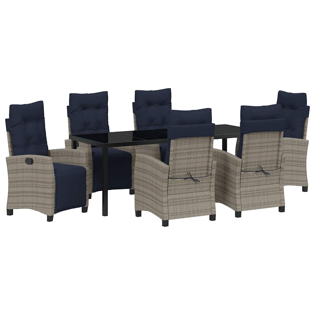 vidaXL Garden Dining Set with Cushion 7 pcs Grey Poly Rattan
