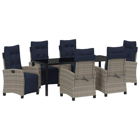 vidaXL Garden Dining Set with Cushion 7 pcs Grey Poly Rattan