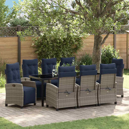 vidaXL Garden Dining Set with Cushion 9 pcs Grey Poly Rattan