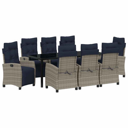 vidaXL Garden Dining Set with Cushion 9 pcs Grey Poly Rattan