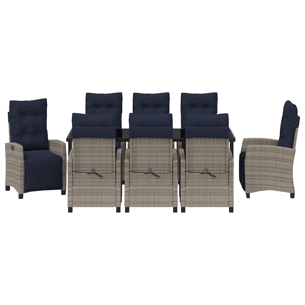 vidaXL Garden Dining Set with Cushion 9 pcs Grey Poly Rattan