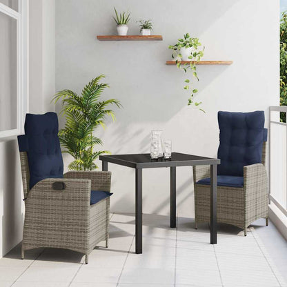 vidaXL Garden Dining Set with Cushion 3 pcs Grey and Black Rattan