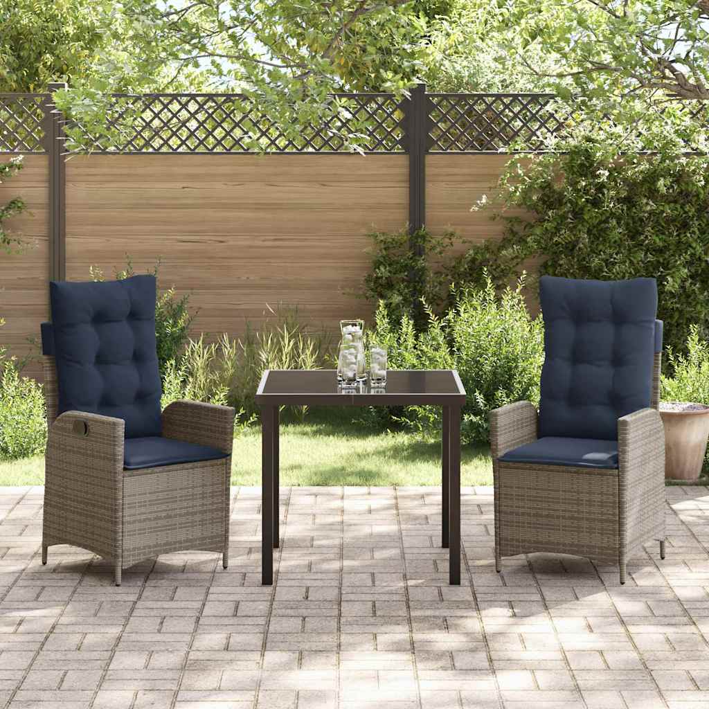 vidaXL Garden Dining Set with Cushion 3 pcs Grey and Black Rattan