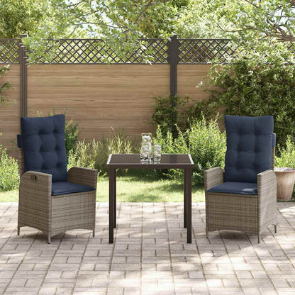 vidaXL Garden Dining Set with Cushion 3 pcs Grey and Black Rattan