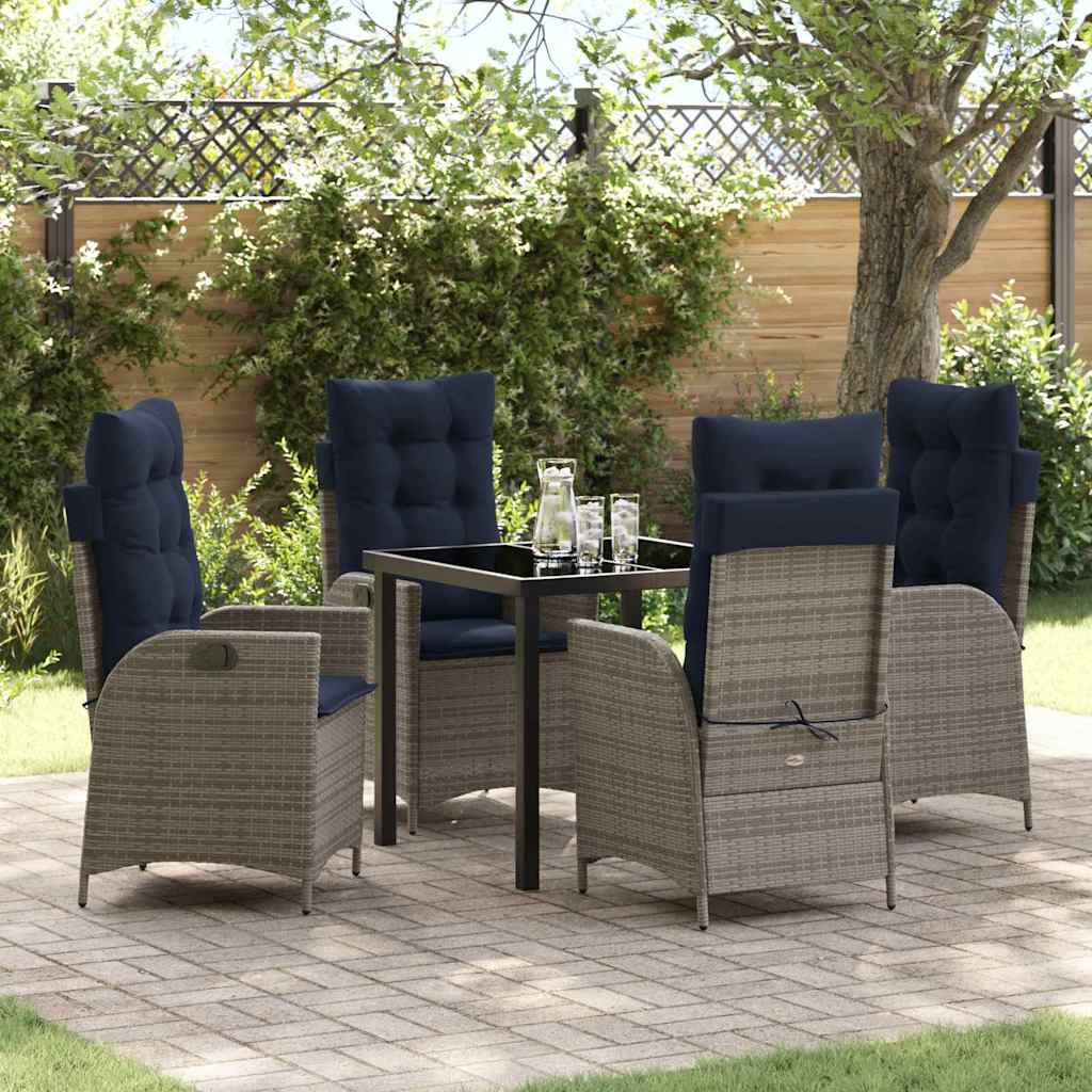 vidaXL Garden Dining Set with Cushion 5 pcs Grey and Black Rattan