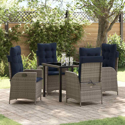 vidaXL Garden Dining Set with Cushion 5 pcs Grey and Black Rattan