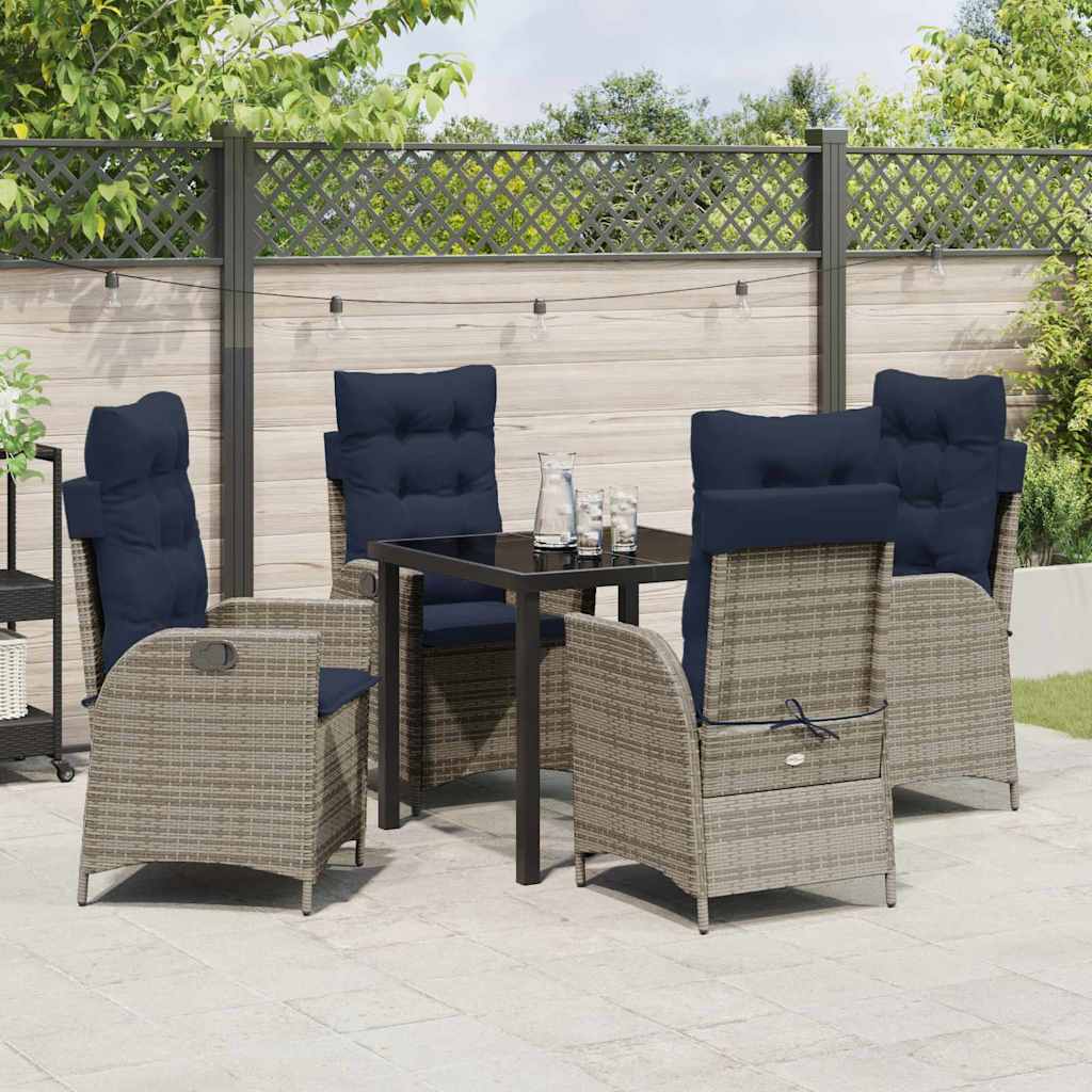 vidaXL Garden Dining Set with Cushion 5 pcs Grey and Black Rattan