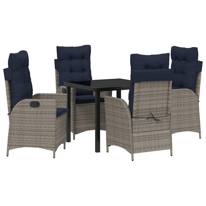vidaXL Garden Dining Set with Cushion 5 pcs Grey and Black Rattan