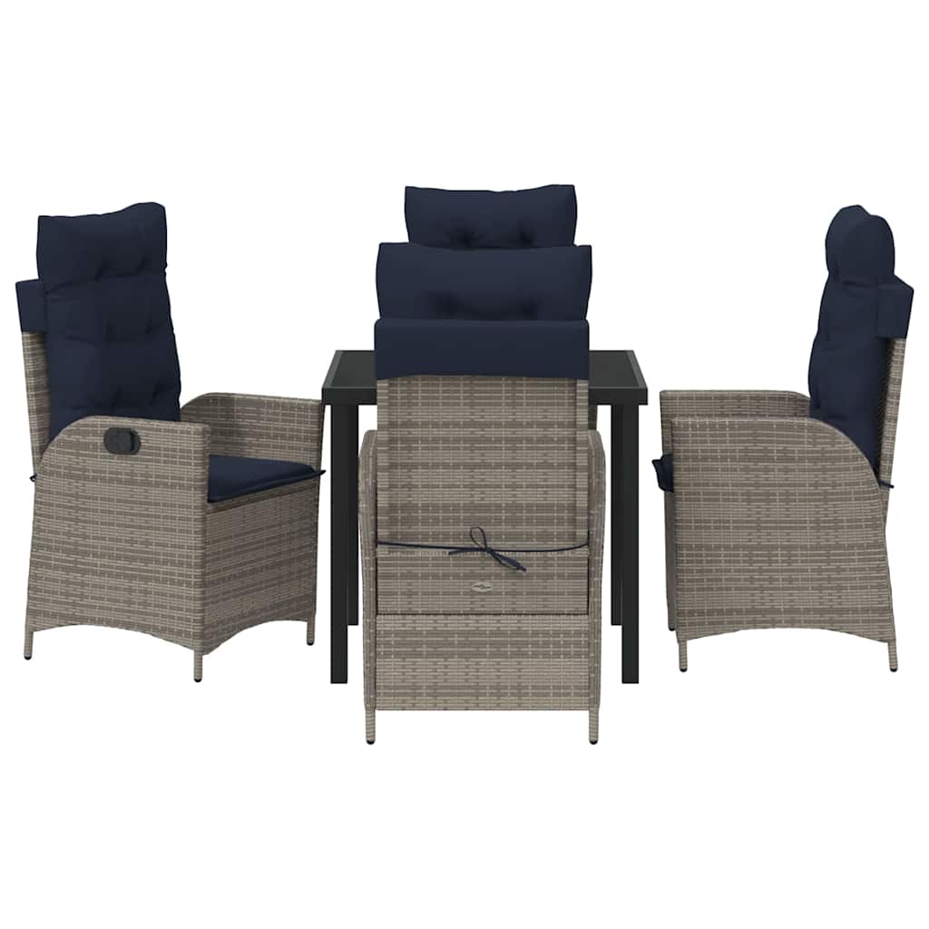 vidaXL Garden Dining Set with Cushion 5 pcs Grey and Black Rattan