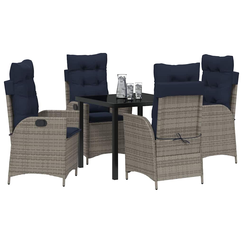 vidaXL Garden Dining Set with Cushion 5 pcs Grey and Black Rattan